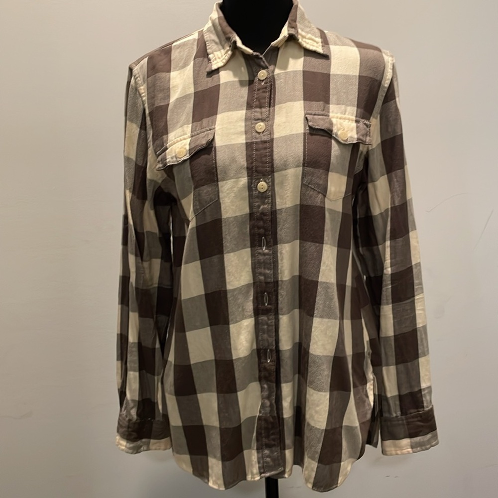 Denim & Supply Ralph Lauren Shirt Women Size SP Gray Cream Plaid Streetwear